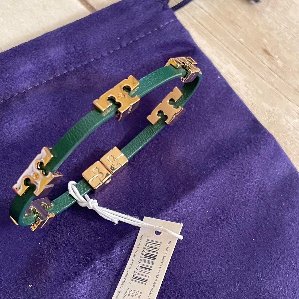 NWT~TORY BURCH~Serif-T Stackable Leather Bracelet